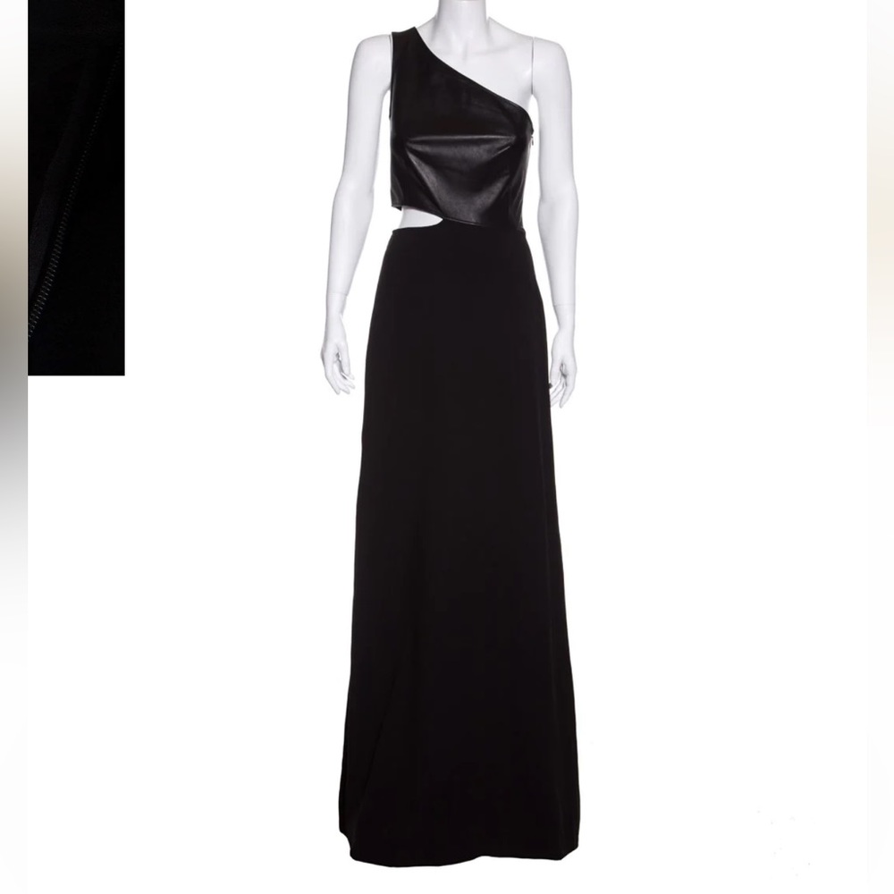 vintage DEREK LAM 10 CROSBY leather one shoulder cutout black gown Runway Sample